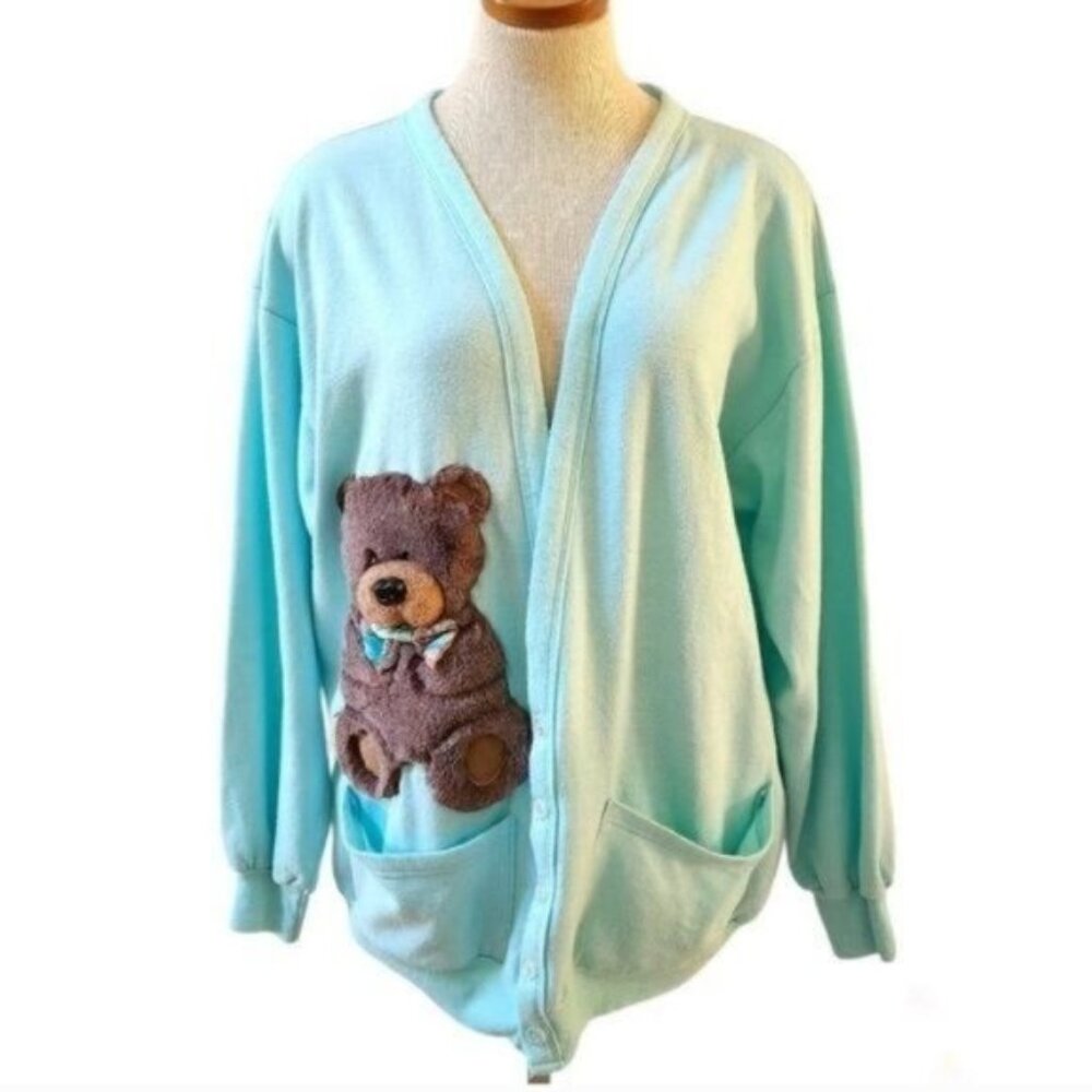 Womens A1ASportWear cardigan with cute Tedy Bear, Size L/XL